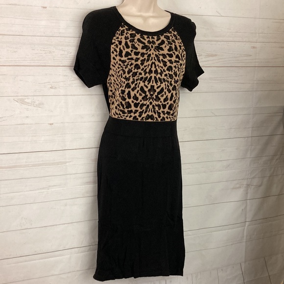 Worthington Size Small Animal Print Color Block BodyCon Light Sweater Dress - Picture 2 of 8